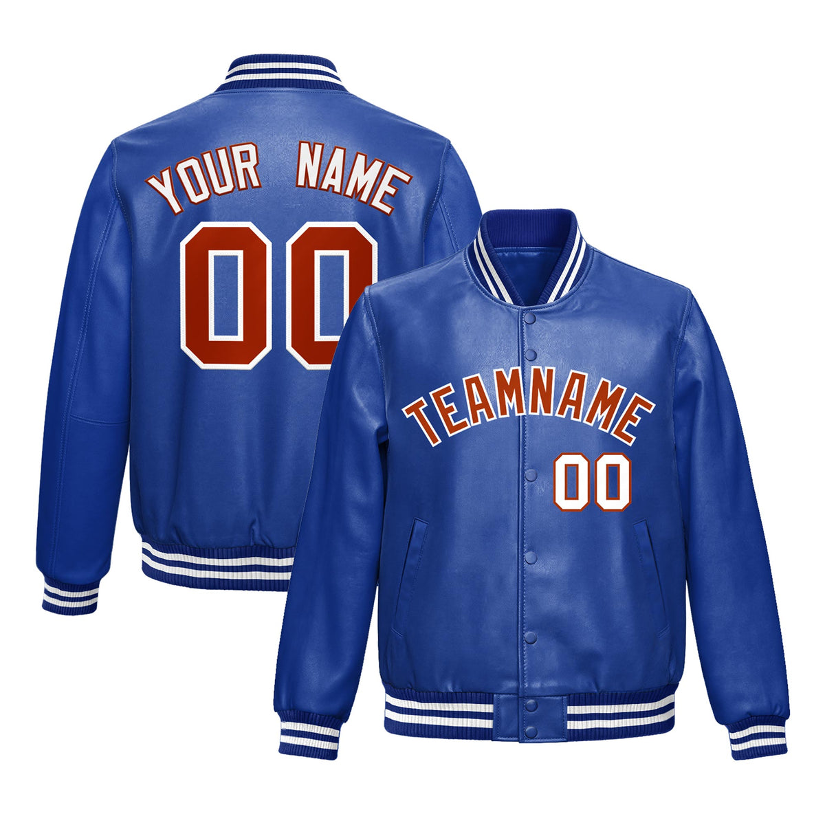 Custom Royal Blue Red Full-Snap Varsity Faux Leather Letterman Jacket| KXKSHOP