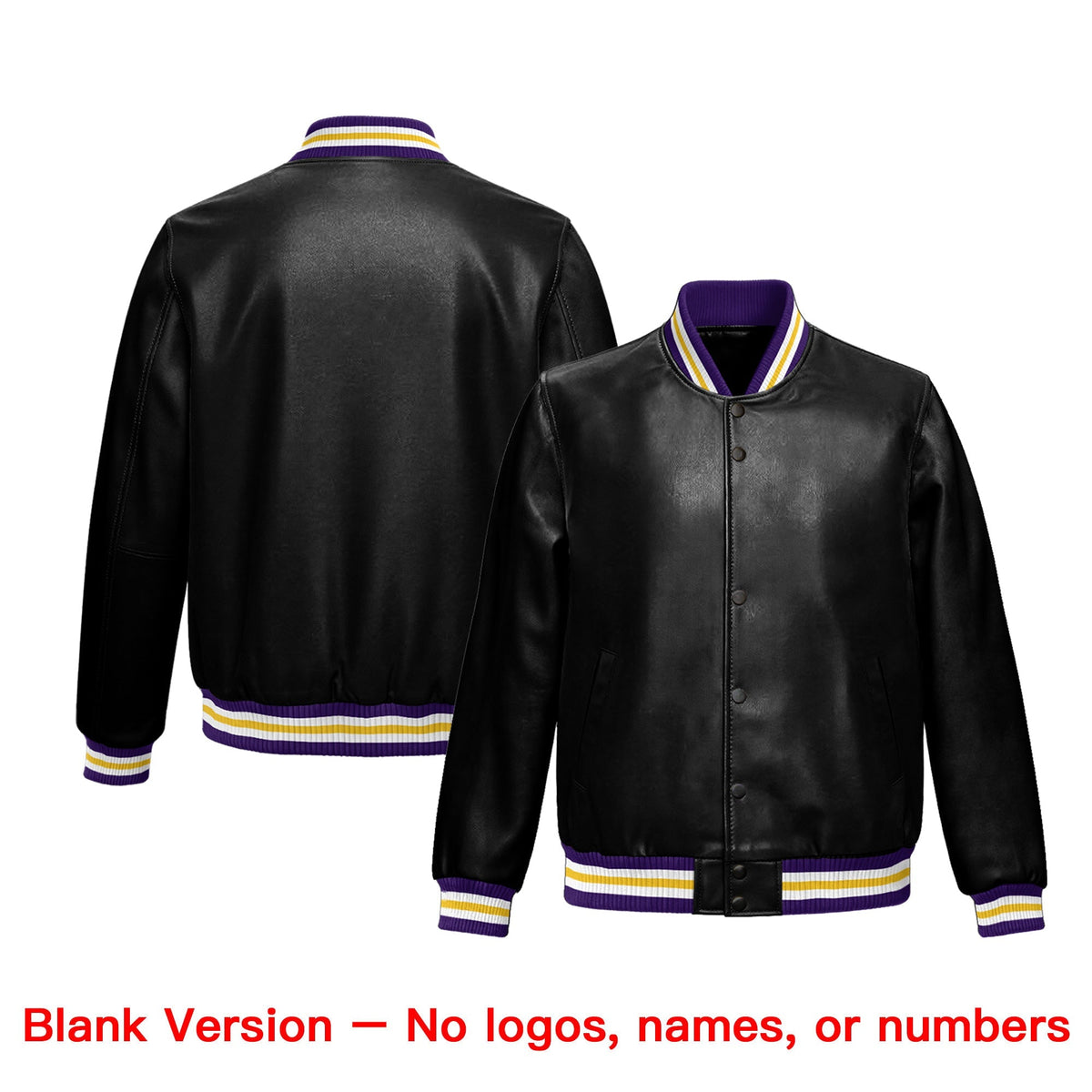 Custom Black Purple Gold Full-Snap Varsity Faux Leather Letterman Jacket| KXKSHOP