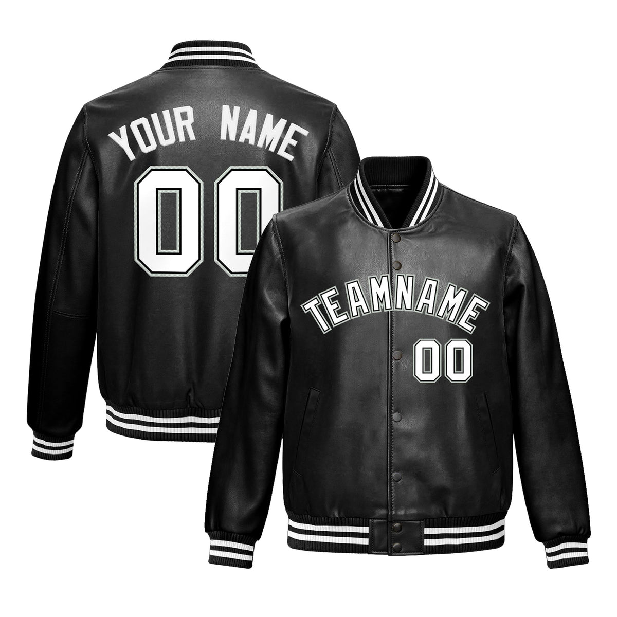 Custom White Black Full-Snap Varsity Faux Leather Letterman Jacket| KXKSHOP