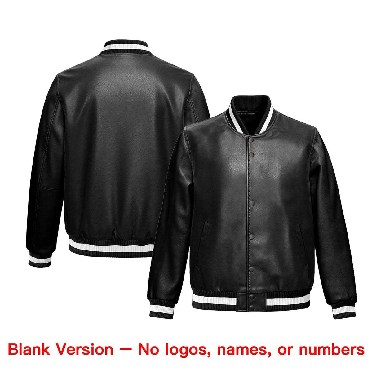 Custom Black White Full-Snap Varsity Faux Leather Letterman Jacket| KXKSHOP