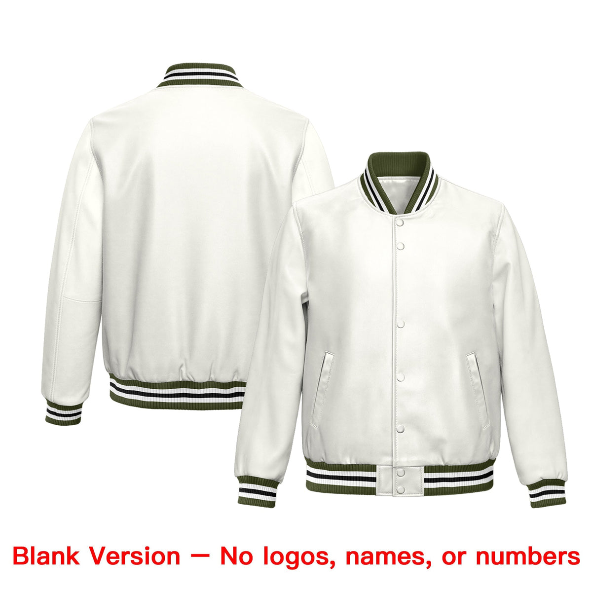 Custom White Olive Full-Snap Varsity Faux Leather Letterman Jacket| KXKSHOP