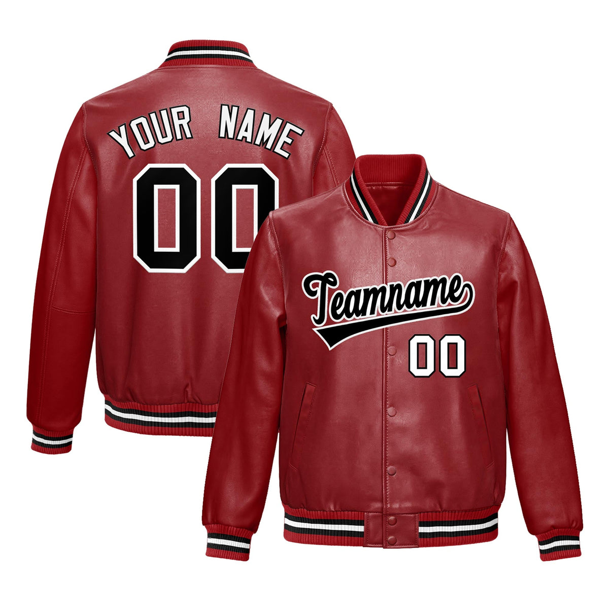 Custom Red Black Full-Snap Varsity Faux Leather Letterman Jacket| KXKSHOP