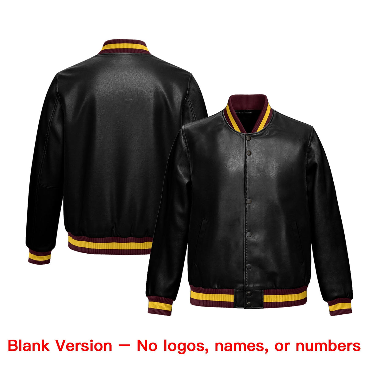 Custom Black Crimson Full-Snap Varsity Faux Leather Letterman Jacket| KXKSHOP