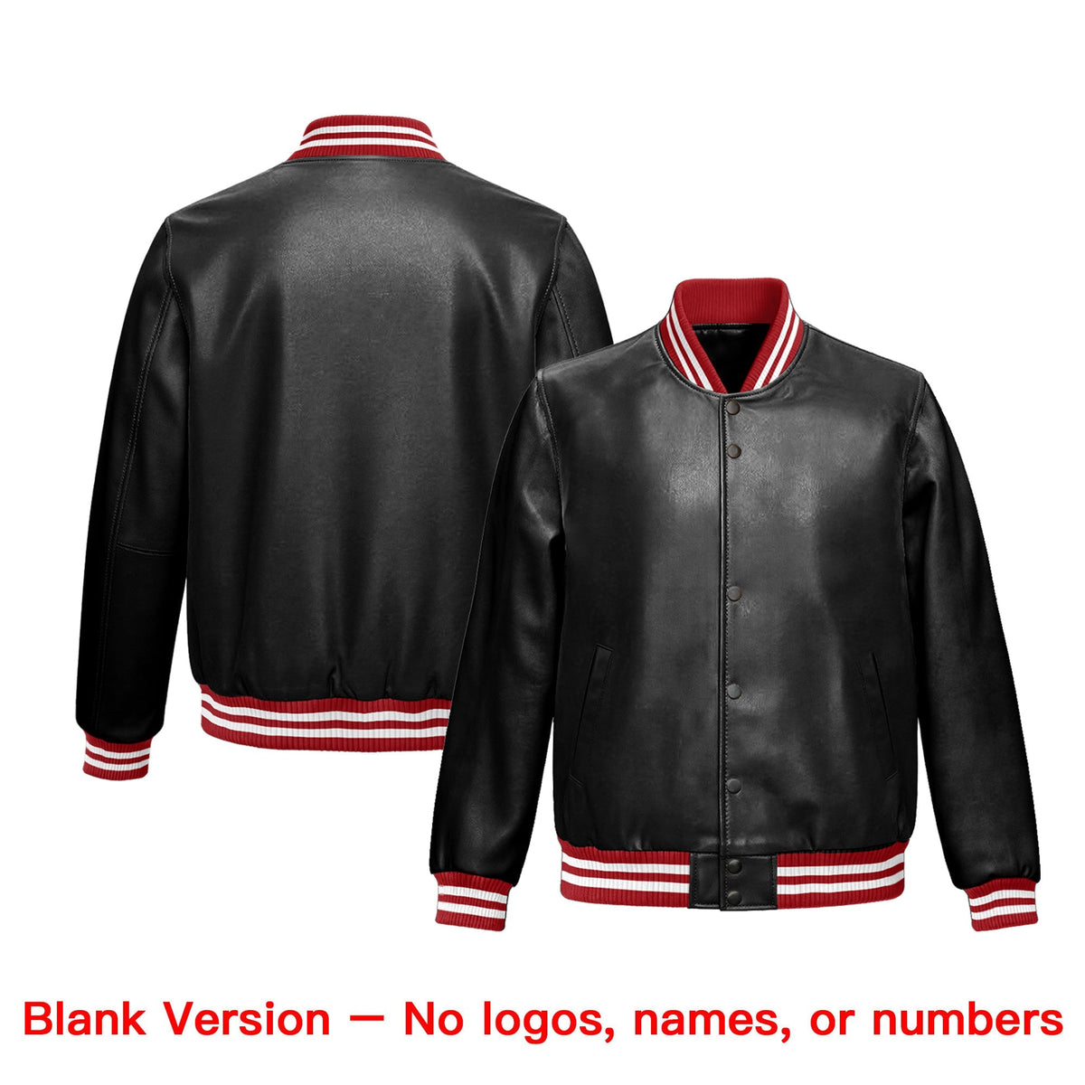 Custom Black Red White Full-Snap Varsity Faux Leather Letterman Jacket| KXKSHOP