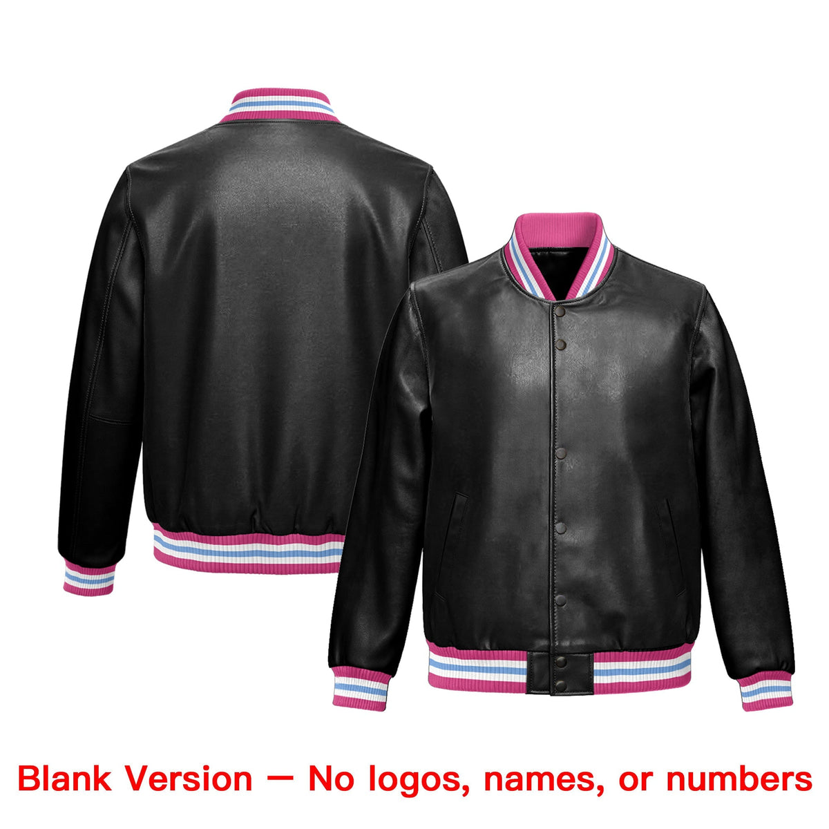 Custom Black Pink Full-Snap Varsity Faux Leather Letterman Jacket| KXKSHOP