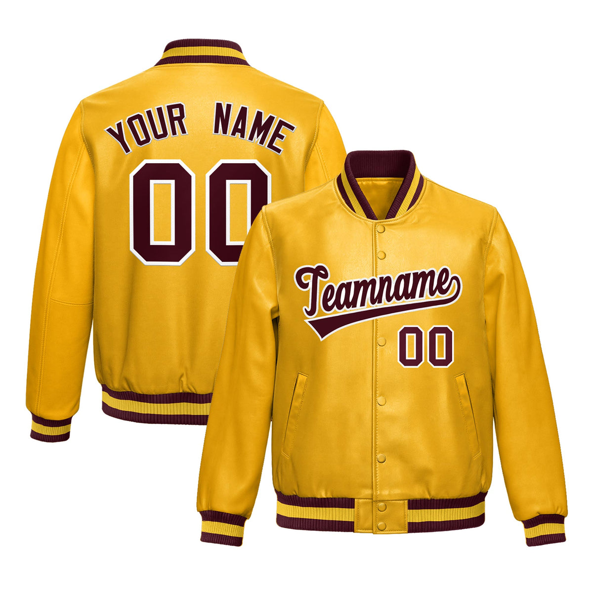 Custom Yellow Crimson Full-Snap Varsity Faux Leather Letterman Jacket| KXKSHOP