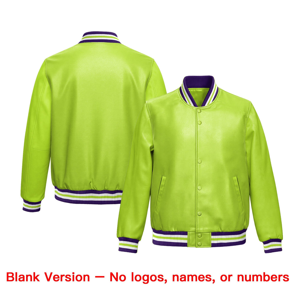 Custom Neon Green Purple Full-Snap Varsity Faux Leather Letterman Jacket| KXKSHOP