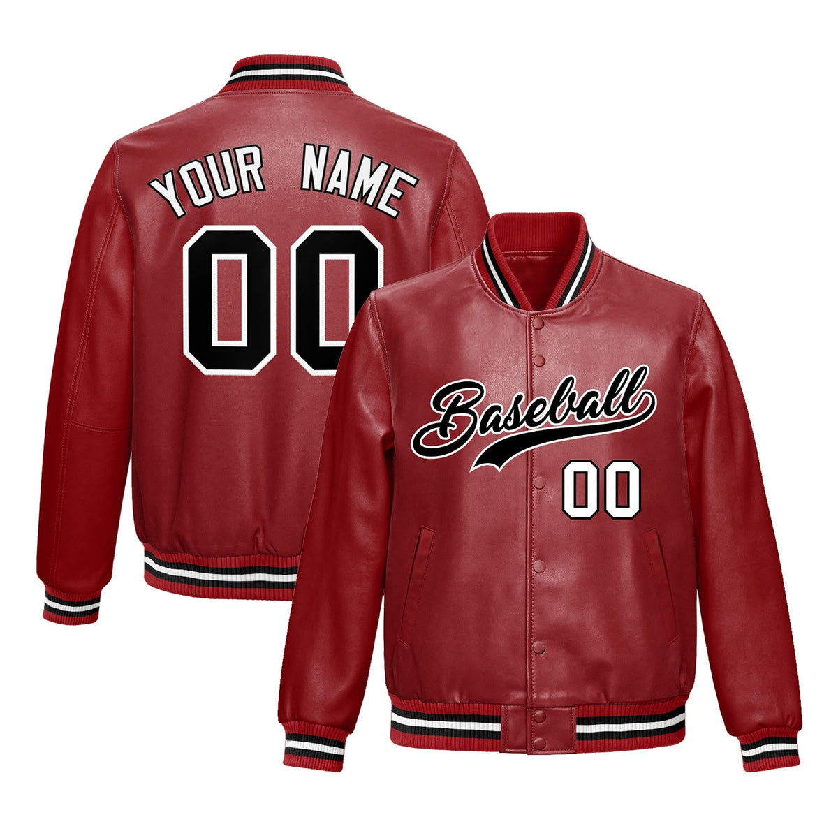 Custom Red Black Full-Snap Varsity Faux Leather Letterman Jacket| KXKSHOP