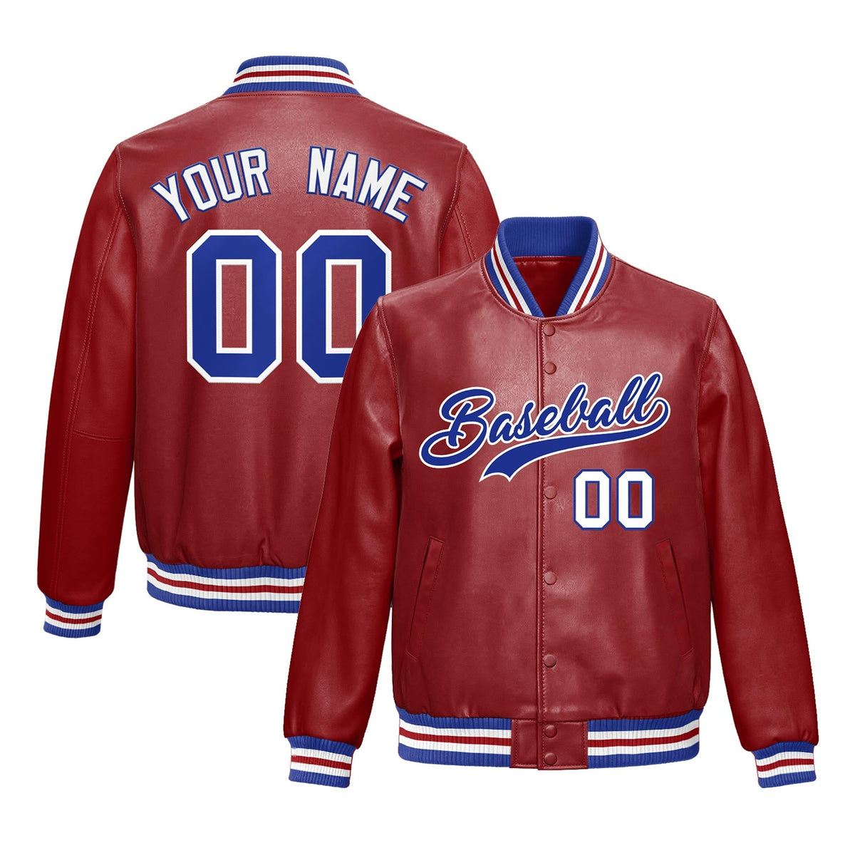 Custom Red Royal Blue Full-Snap Varsity Faux Leather Letterman Jacket| KXKSHOP