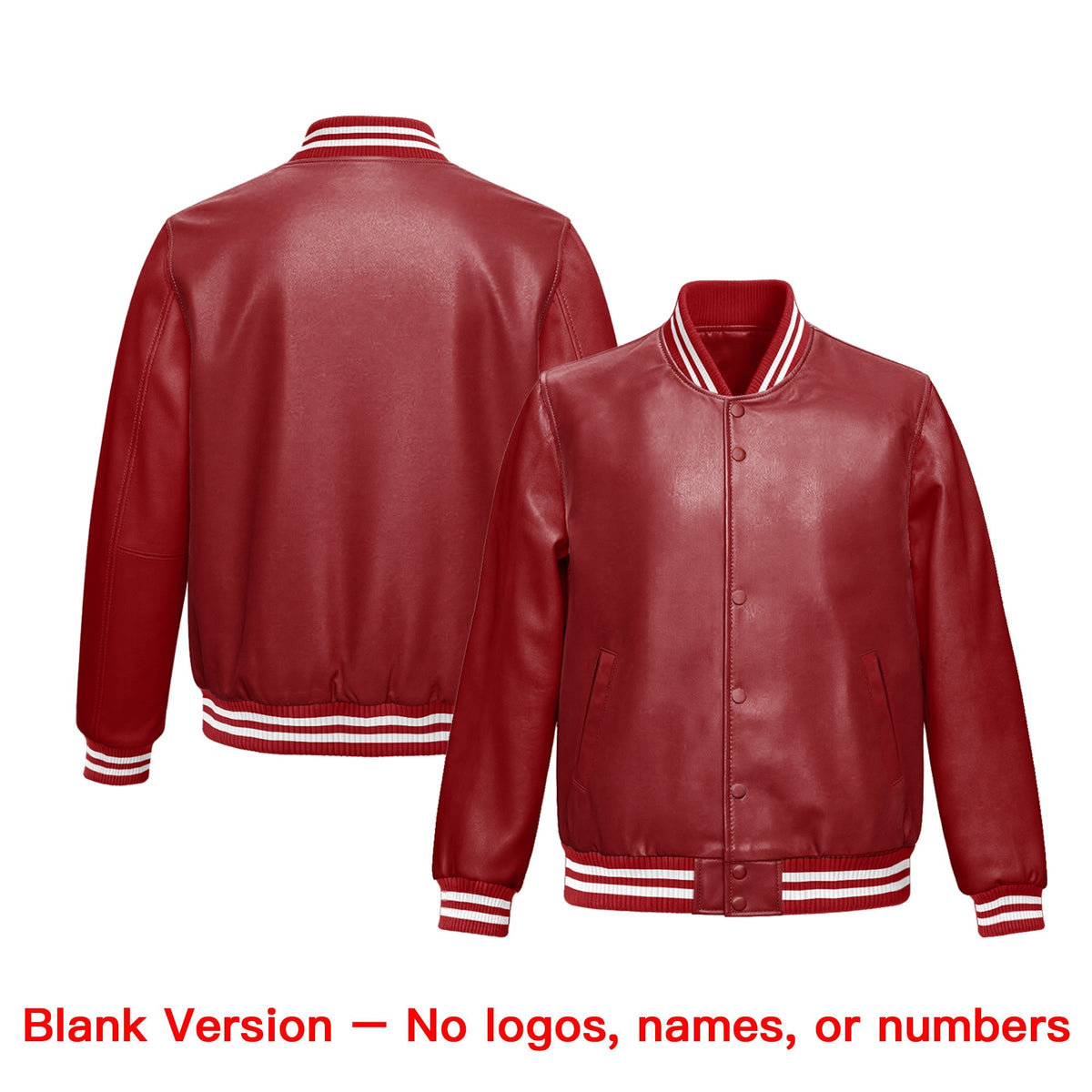 Custom Red White Full-Snap Varsity Faux Leather Letterman Jacket| KXKSHOP