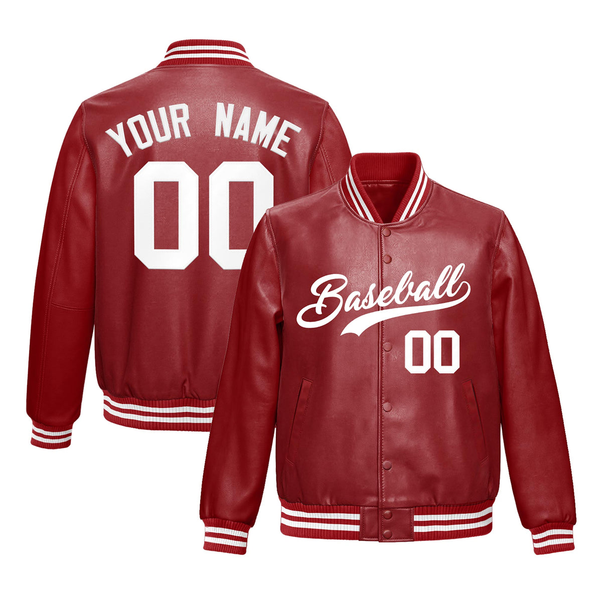 Custom Red White Full-Snap Varsity Faux Leather Letterman Jacket| KXKSHOP