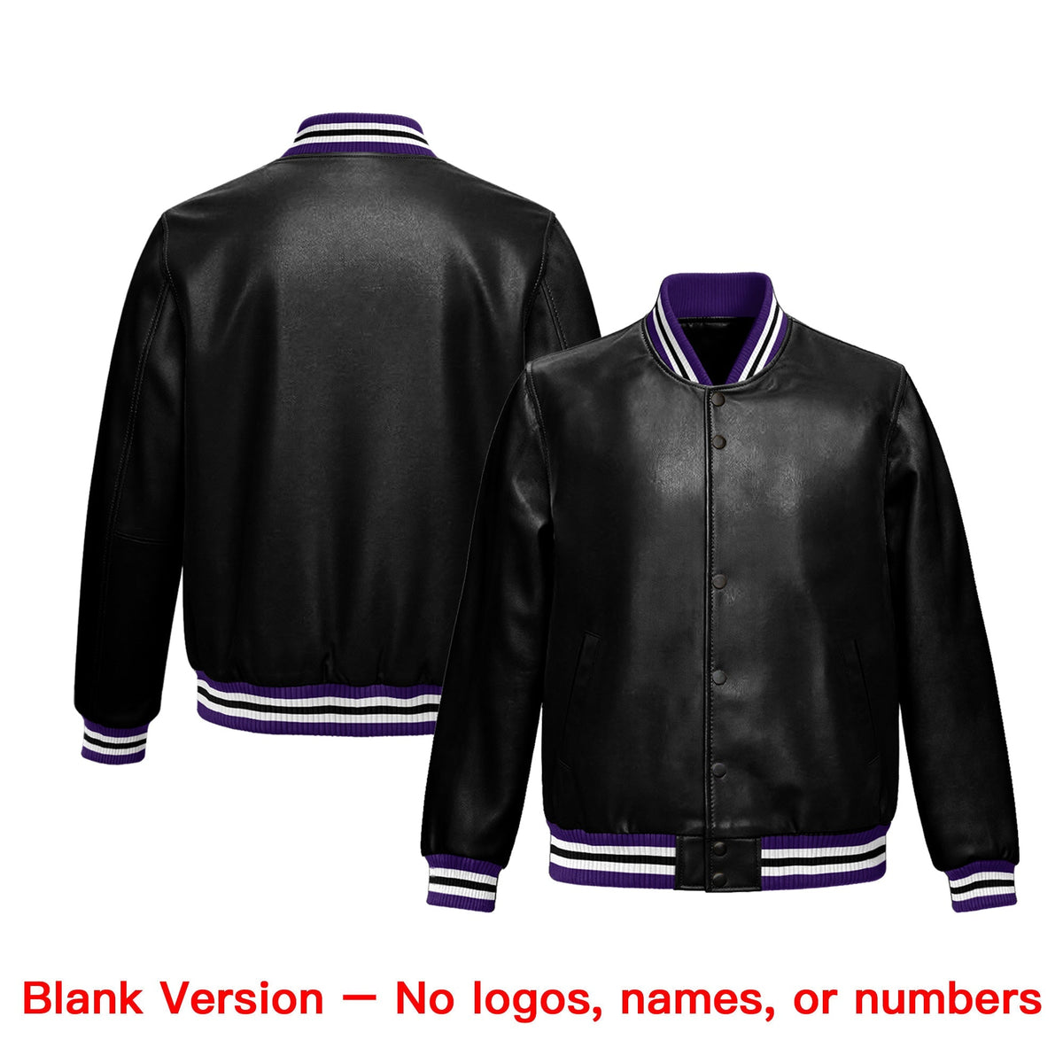 Custom Black Purple White Full-Snap Varsity Faux Leather Letterman Jacket| KXKSHOP