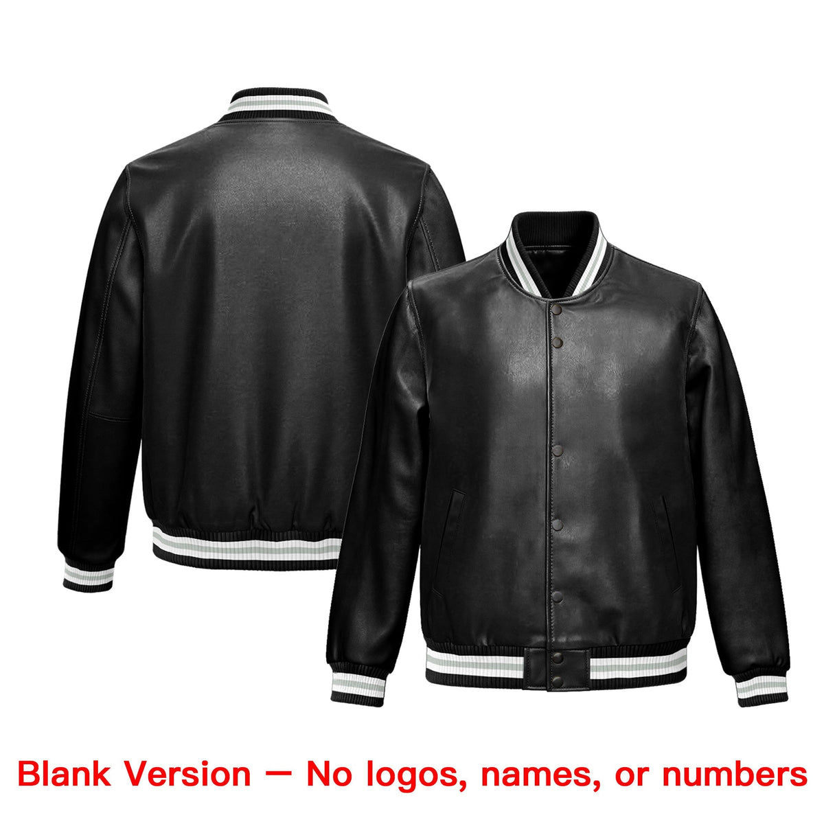 Custom Black White Gray Full-Snap Varsity Faux Leather Letterman Jacket| KXKSHOP