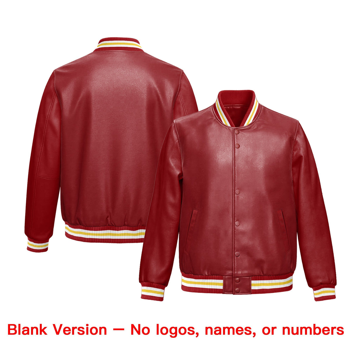 Custom Red Gold Full-Snap Varsity Faux Leather Letterman Jacket| KXKSHOP
