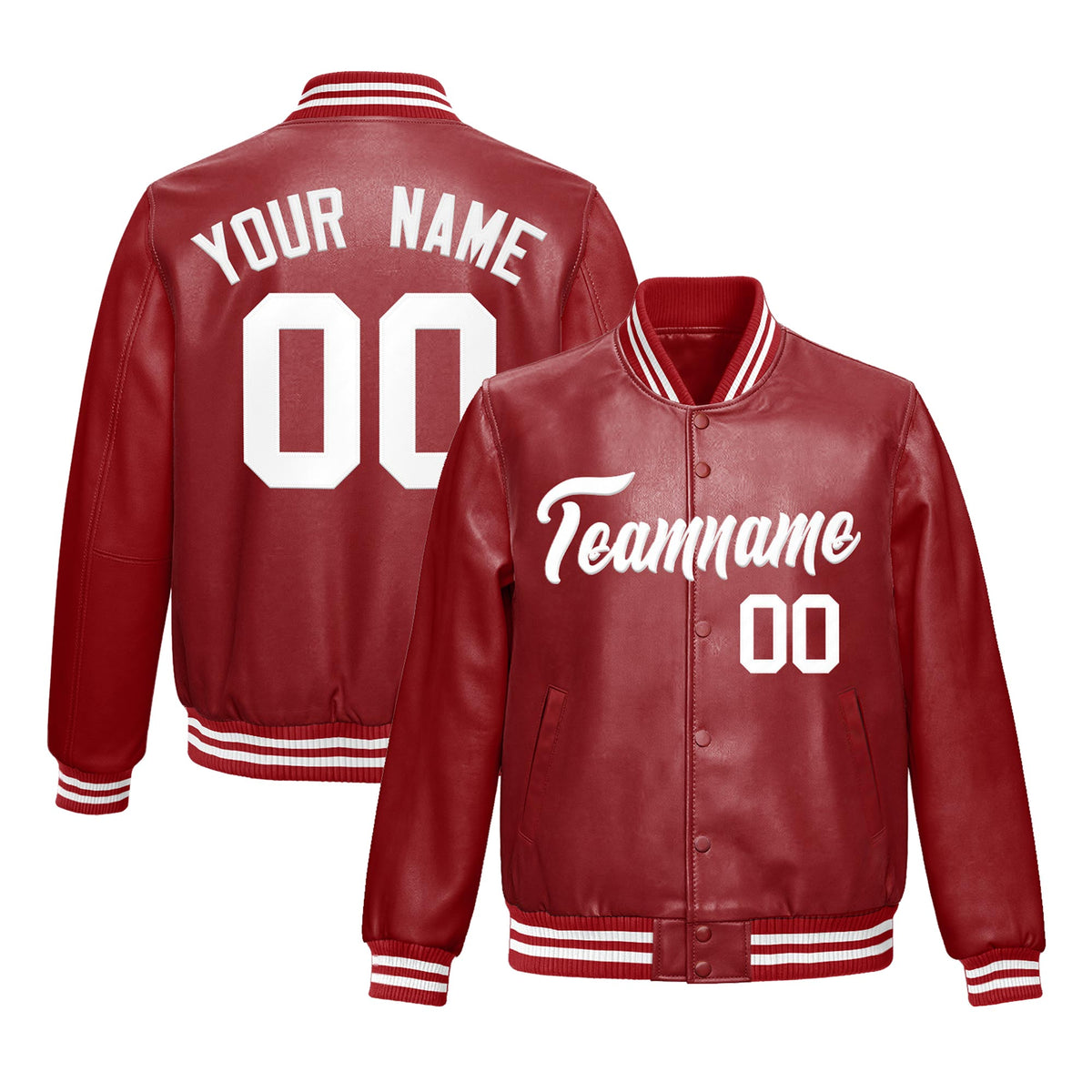 Custom Red White Full-Snap Varsity Faux Leather Letterman Jacket| KXKSHOP