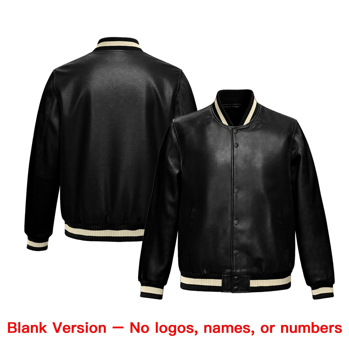 Custom Black Cream Full-Snap Varsity Faux Leather Letterman Jacket| KXKSHOP