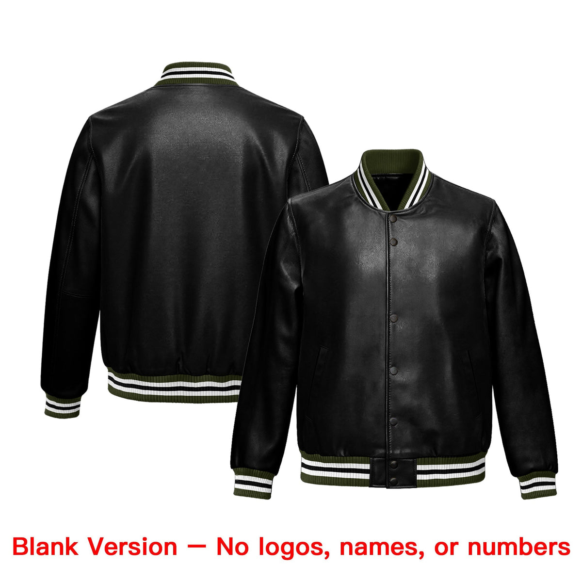 Custom Black Olive Full-Snap Varsity Faux Leather Letterman Jacket| KXKSHOP