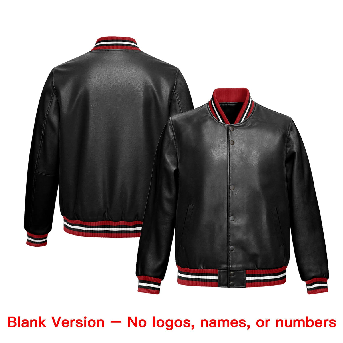 Custom Black Red Full-Snap Varsity Faux Leather Letterman Jacket| KXKSHOP