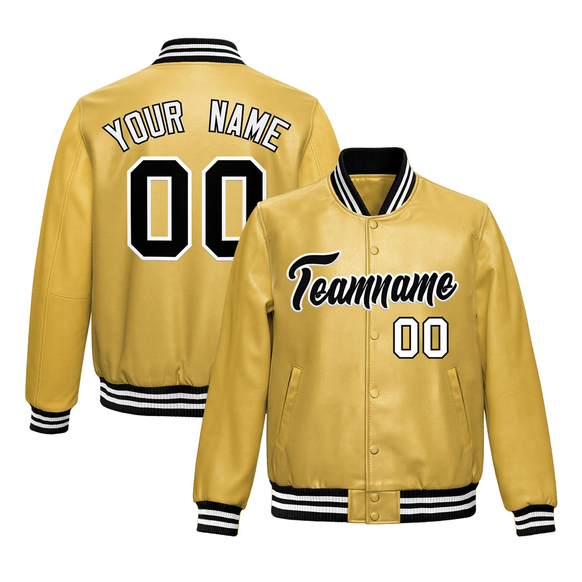 Custom Khaki Black Full-Snap Varsity Faux Leather Letterman Jacket| KXKSHOP