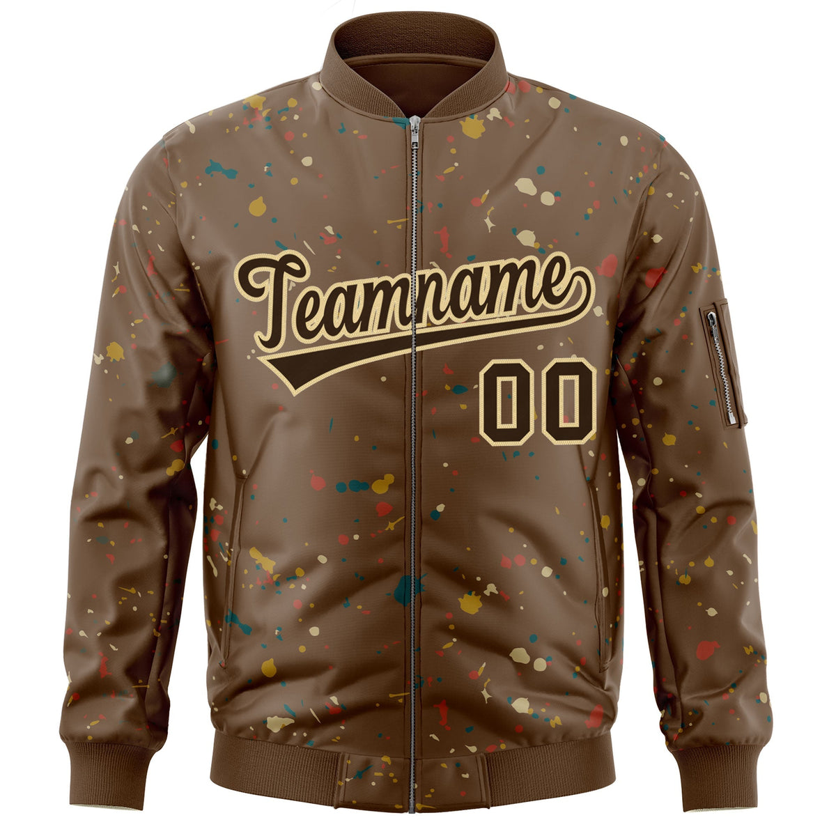 Custom Brown Khaki Varsity Full-Zip Splash Graffiti Pattern Letterman Jacket