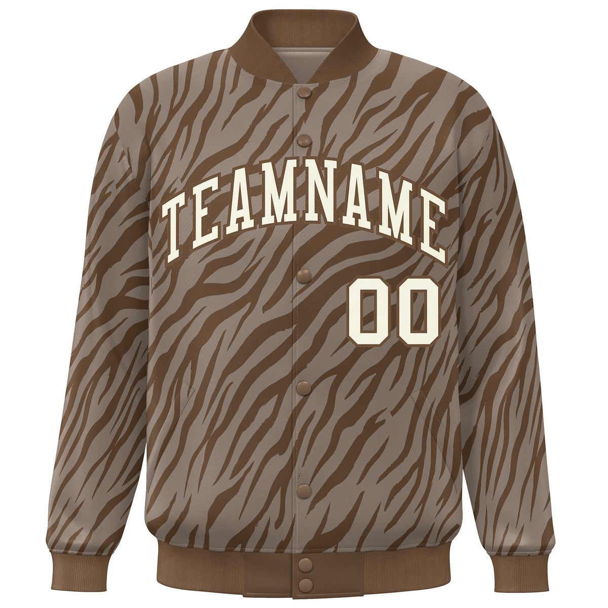 Custom Brown Cream Tiger Stripes Graffiti Pattern Bomber Varsity Jacket