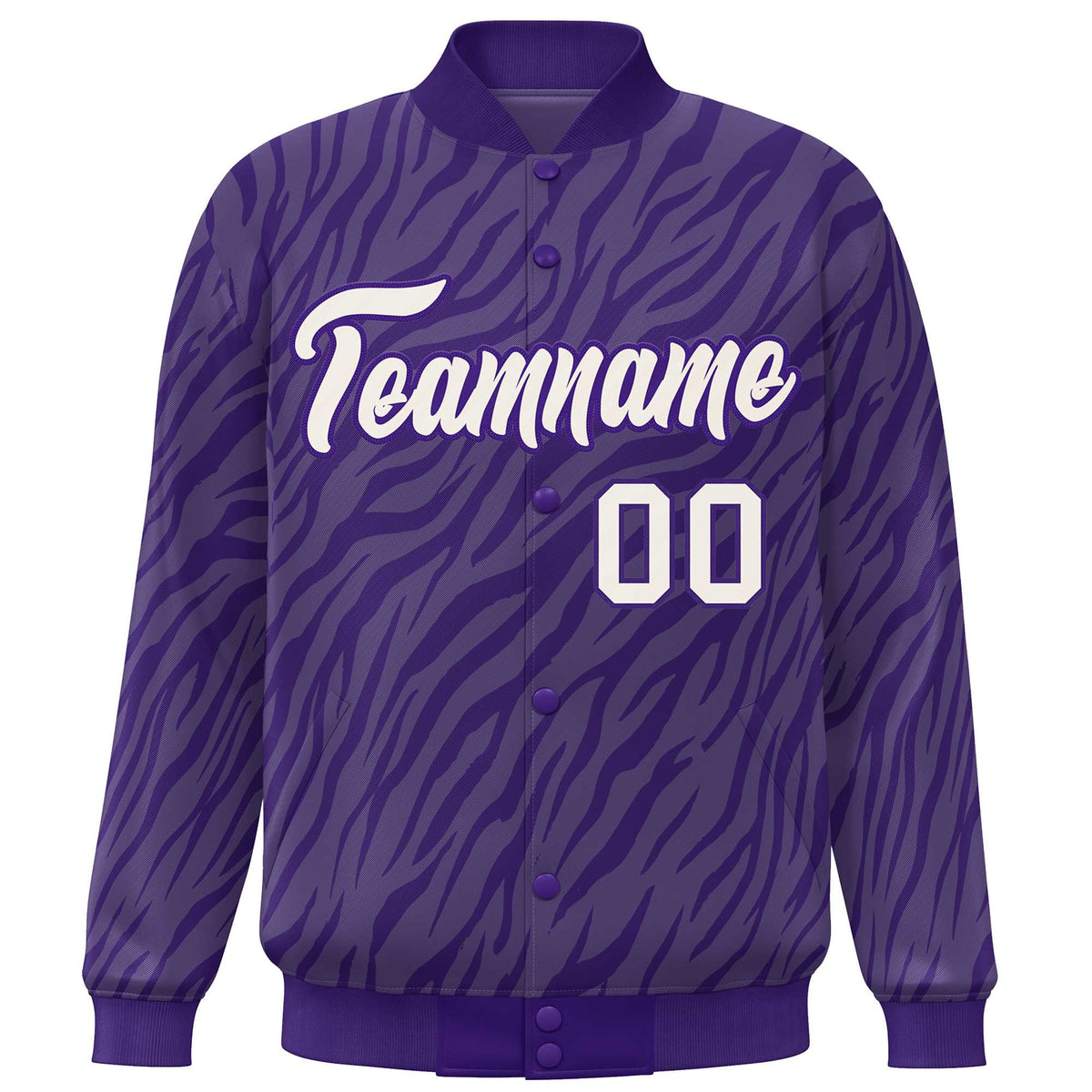 Custom Purple Cream Tiger Stripes Graffiti Pattern Bomber Varsity Jacket