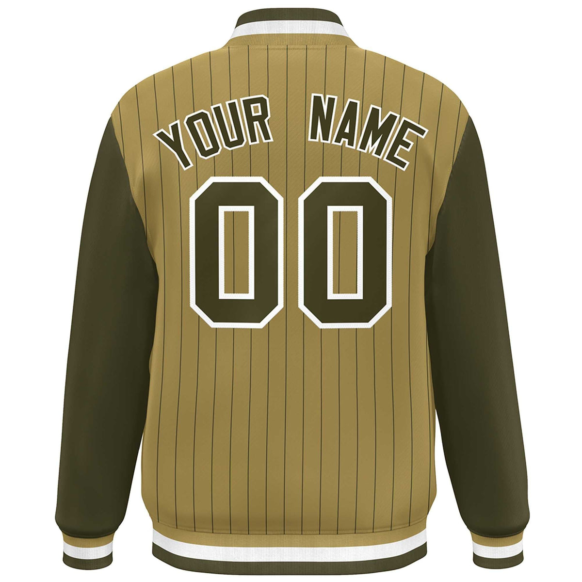 Custom Desert Yellow Olive-White Stripe Fashion Bomber Varsity Jacket with Raglan Sleeves