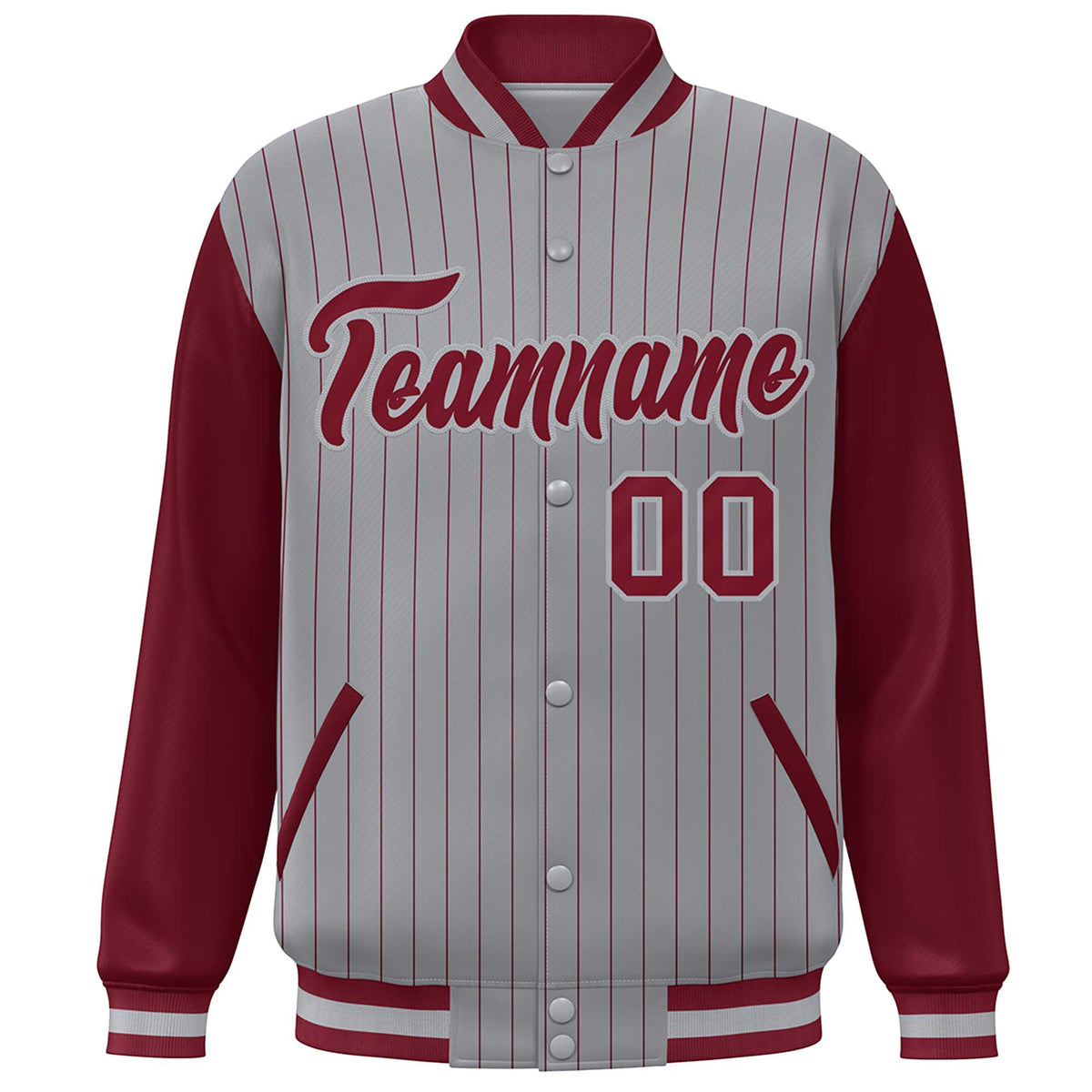 Custom Gray Crimson Stripe Fashion Bomber Varsity Jacket with Raglan Sleeves