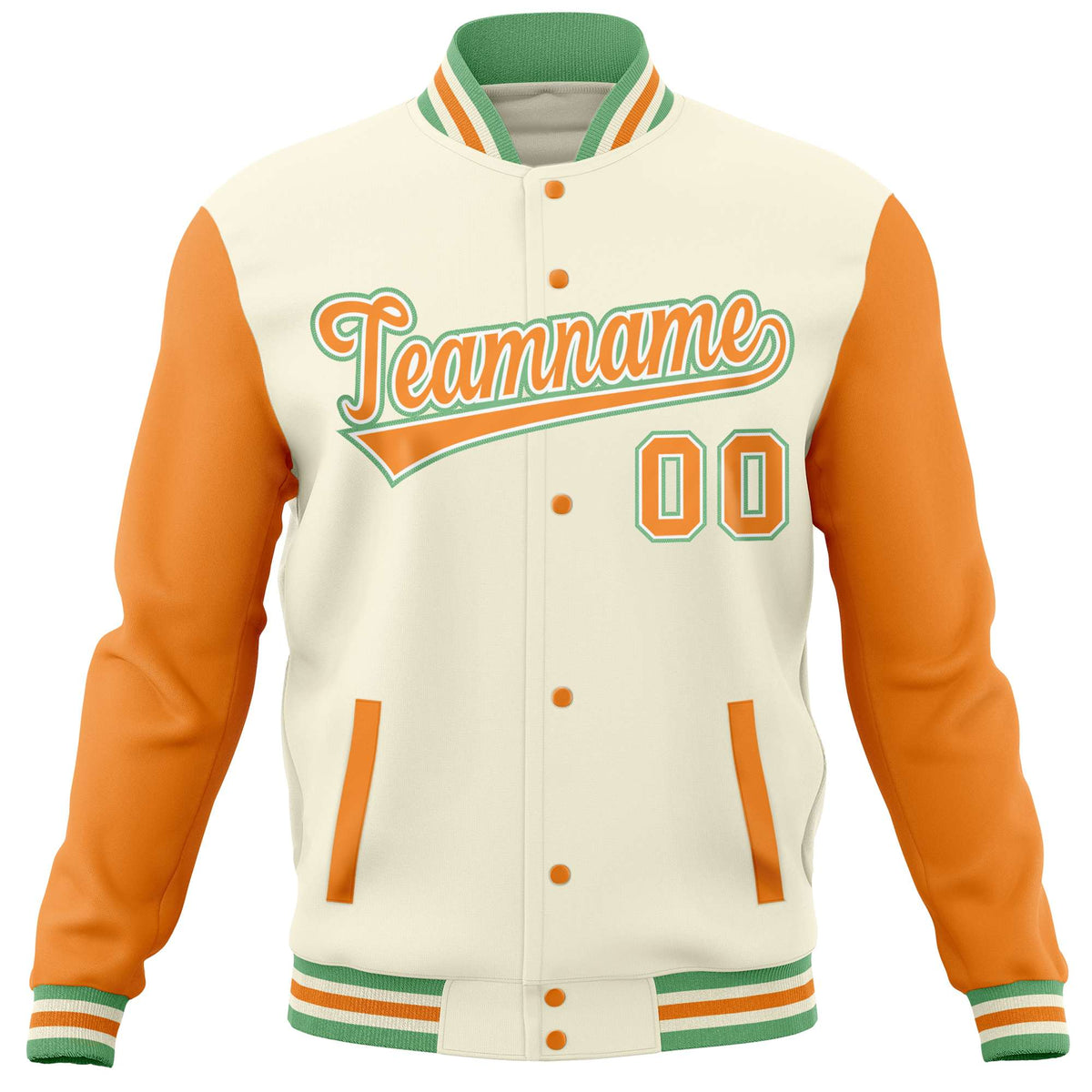 Custom Cream Orange Varsity Full-Snap Raglan Sleeves Letterman Baseball Jacket