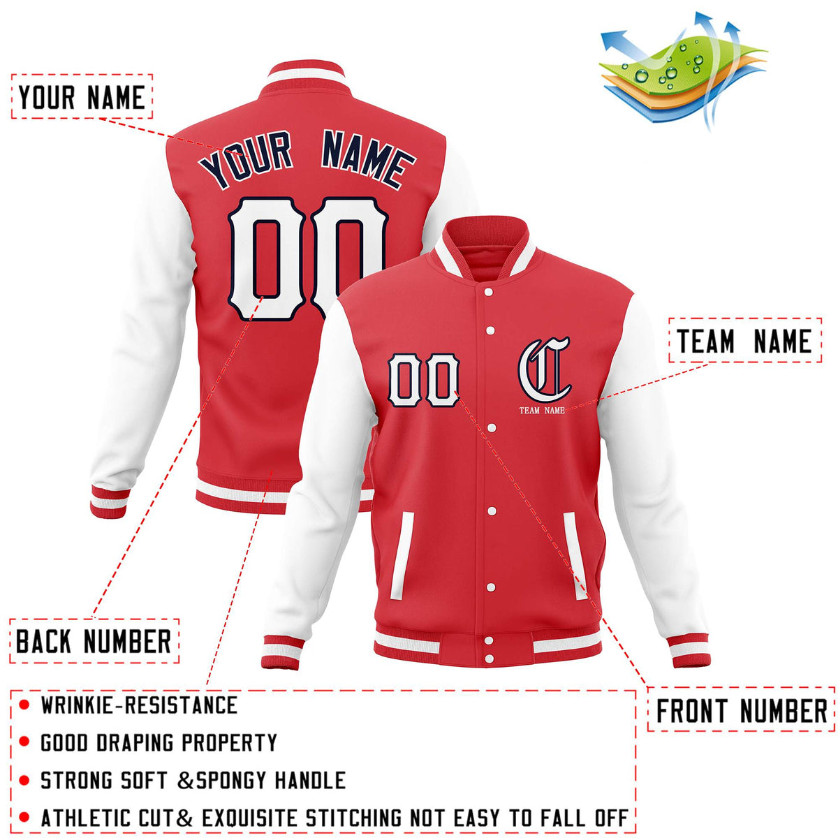 Custom Full-Snap Varsity Bomber Baseball Jackets Stitched Name Number