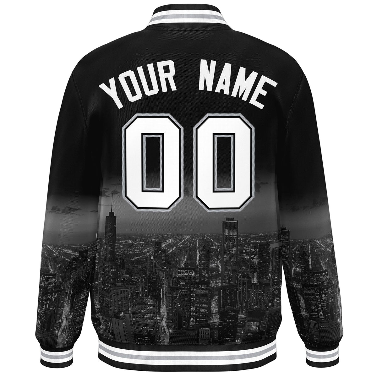 Custom Black White Chicago City Connect Track Varsity Full-Snap Jacket