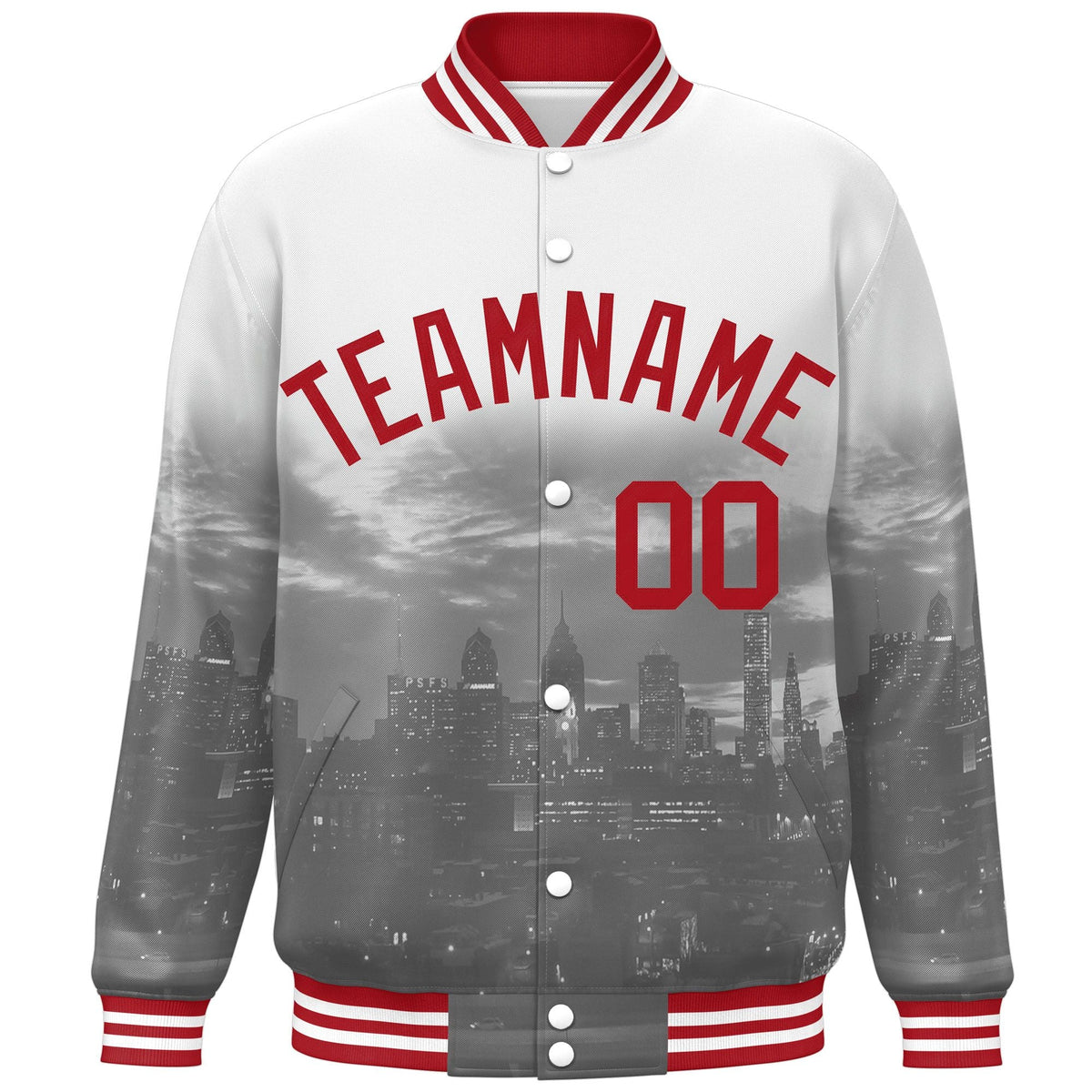 Custom White Red Philadelphia City Connect Track Varsity Full-Snap Jacket