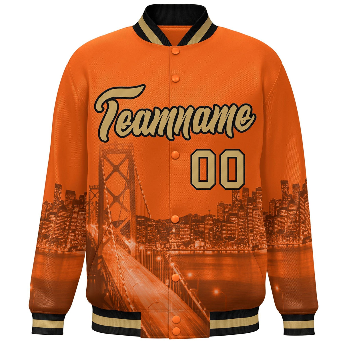 Custom Orange Old Gold-Black San Francisco City Connect Track Varsity Full-Snap Jacket