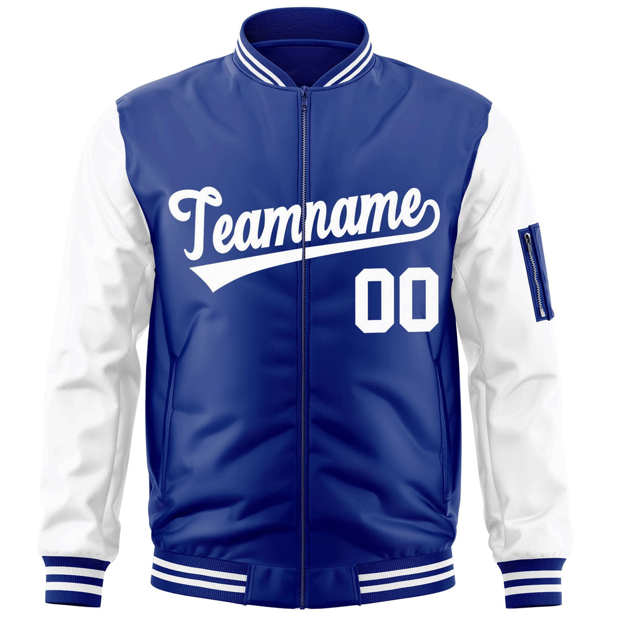 Custom Royal White Varsity Full-Zip Raglan Sleeves Letterman Bomber Jacket