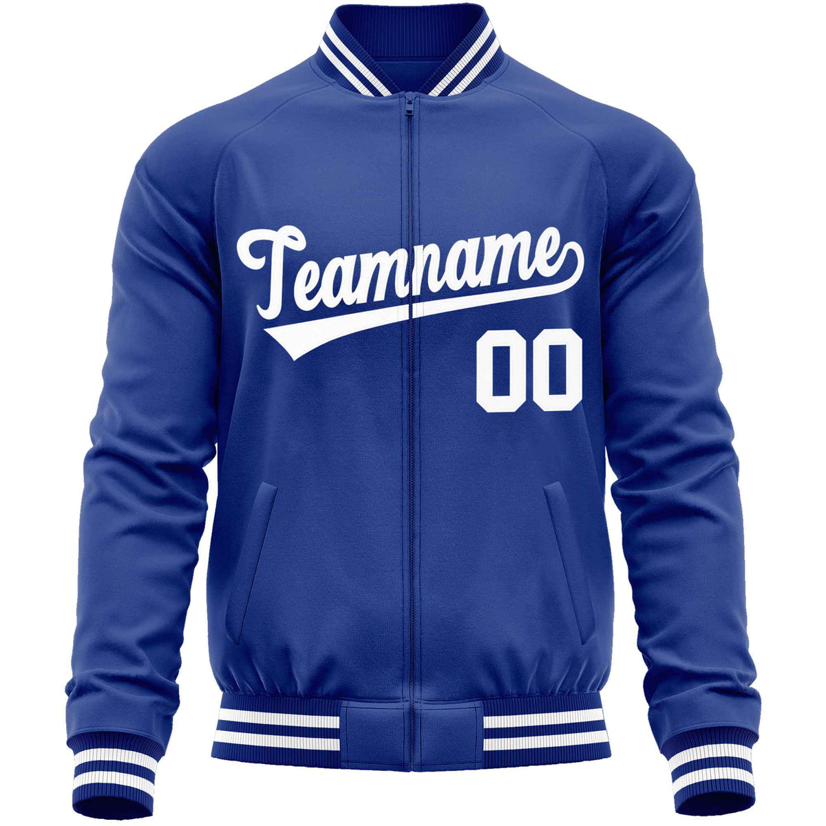 Custom Royal White Classic Style Varsity Full-Zip Letterman Baseball Jacket
