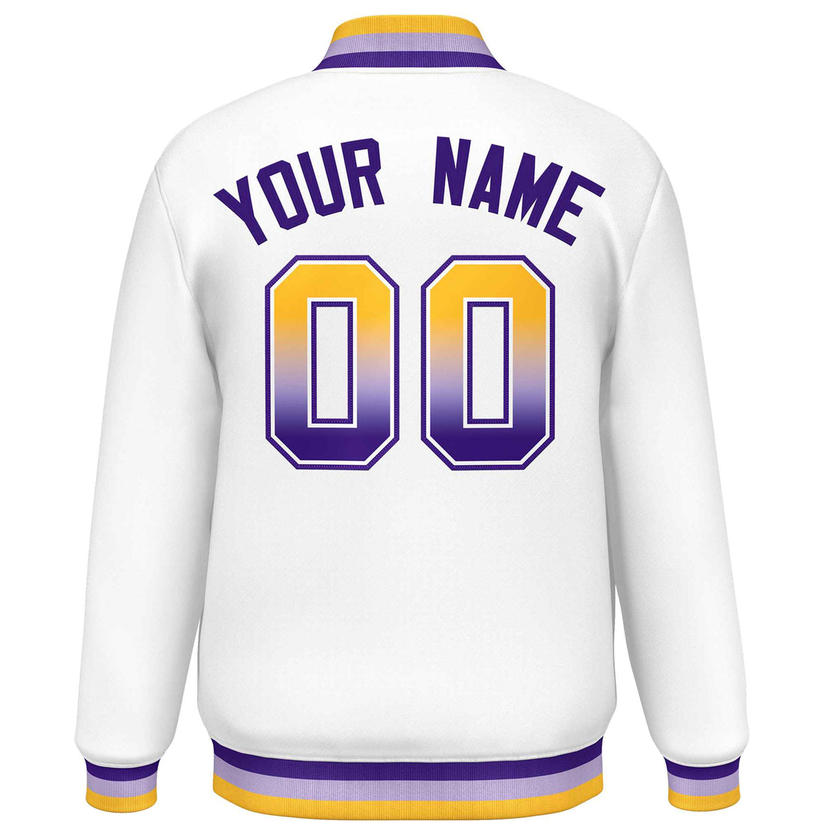 Custom White Varsity Full-Snap Gradient Font Letterman Baseball Jacket