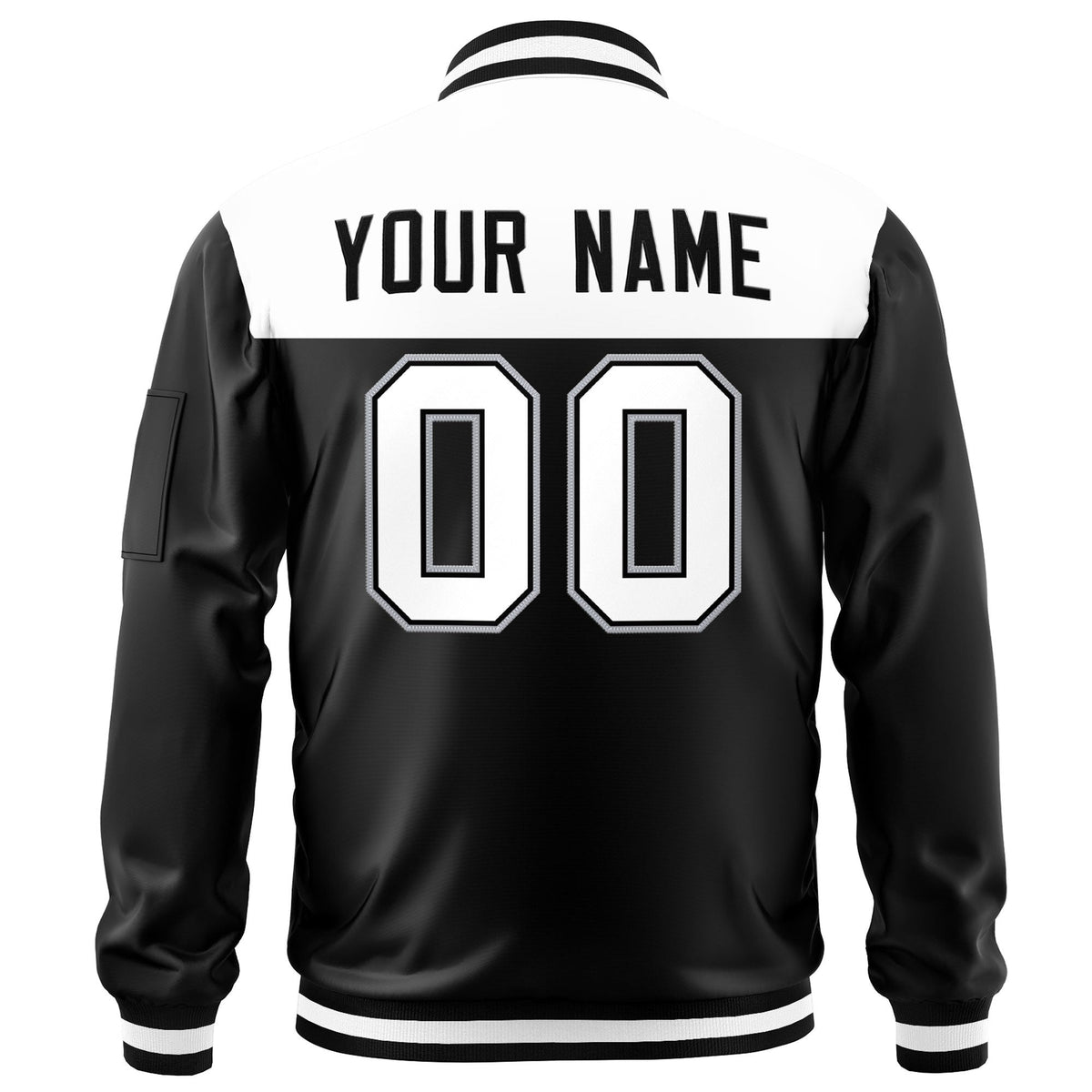 Custom White Black Varsity Full-Zip Color Block Letterman Bomber Jacket