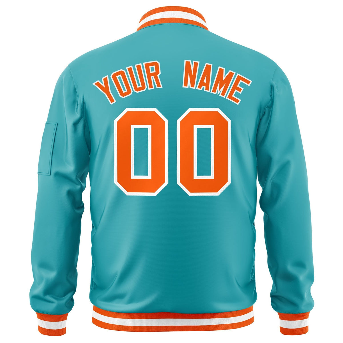Custom Aqua Orange-White Varsity Full-Zip Letterman Bomber Jacket