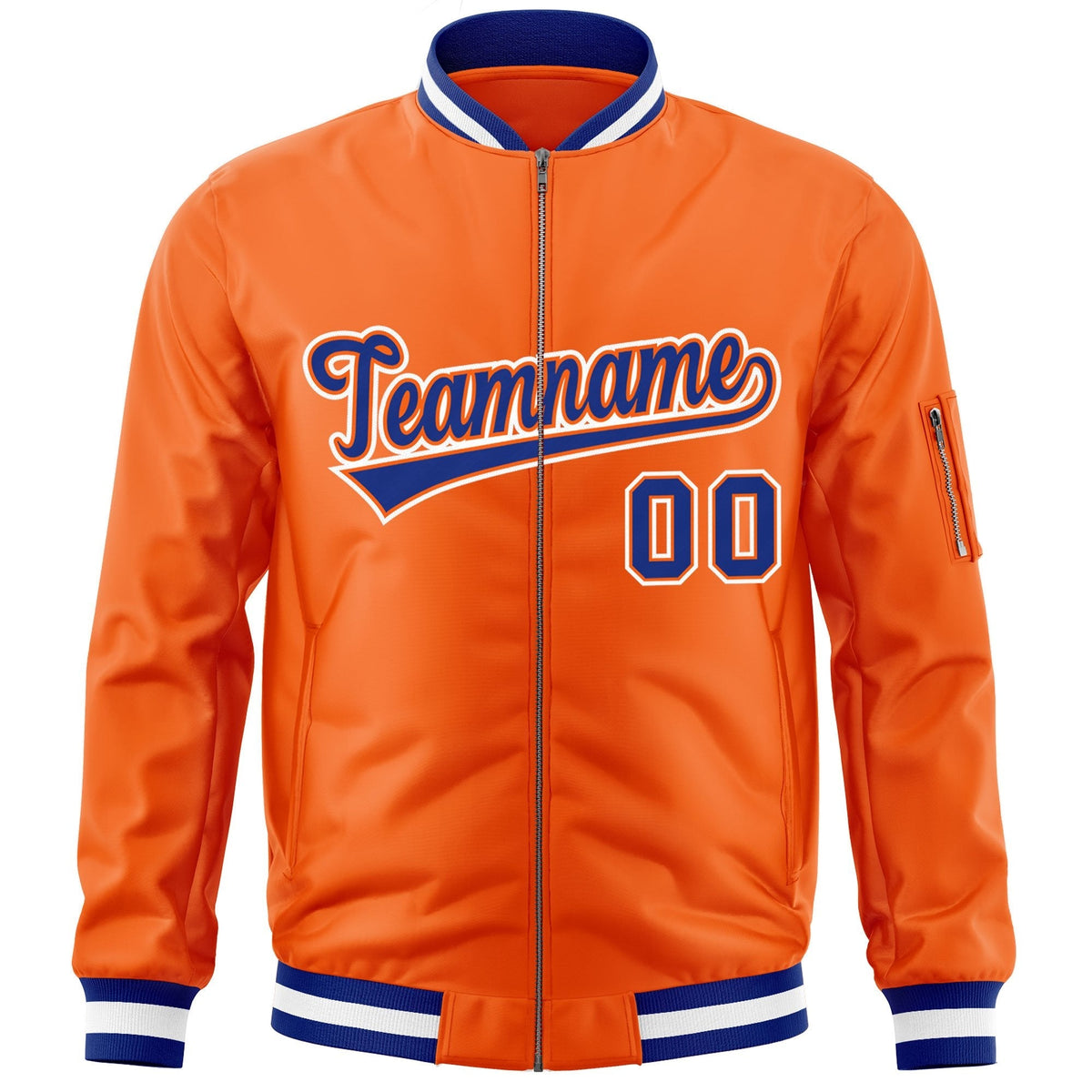 Custom Orange Royal-White Varsity Full-Zip Letterman Bomber Jacket