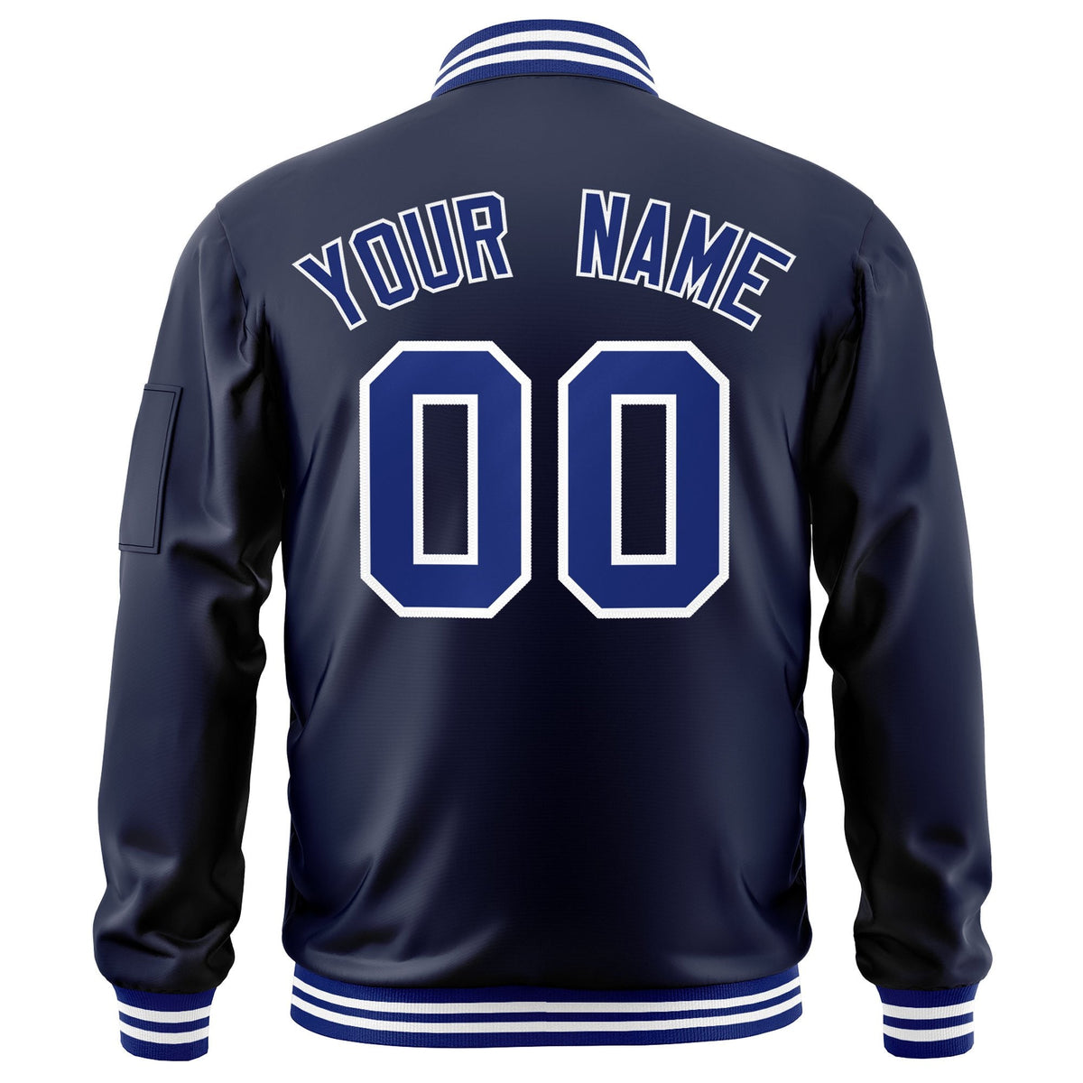 Custom Navy Royal-White Varsity Full-Zip Letterman Bomber Jacket