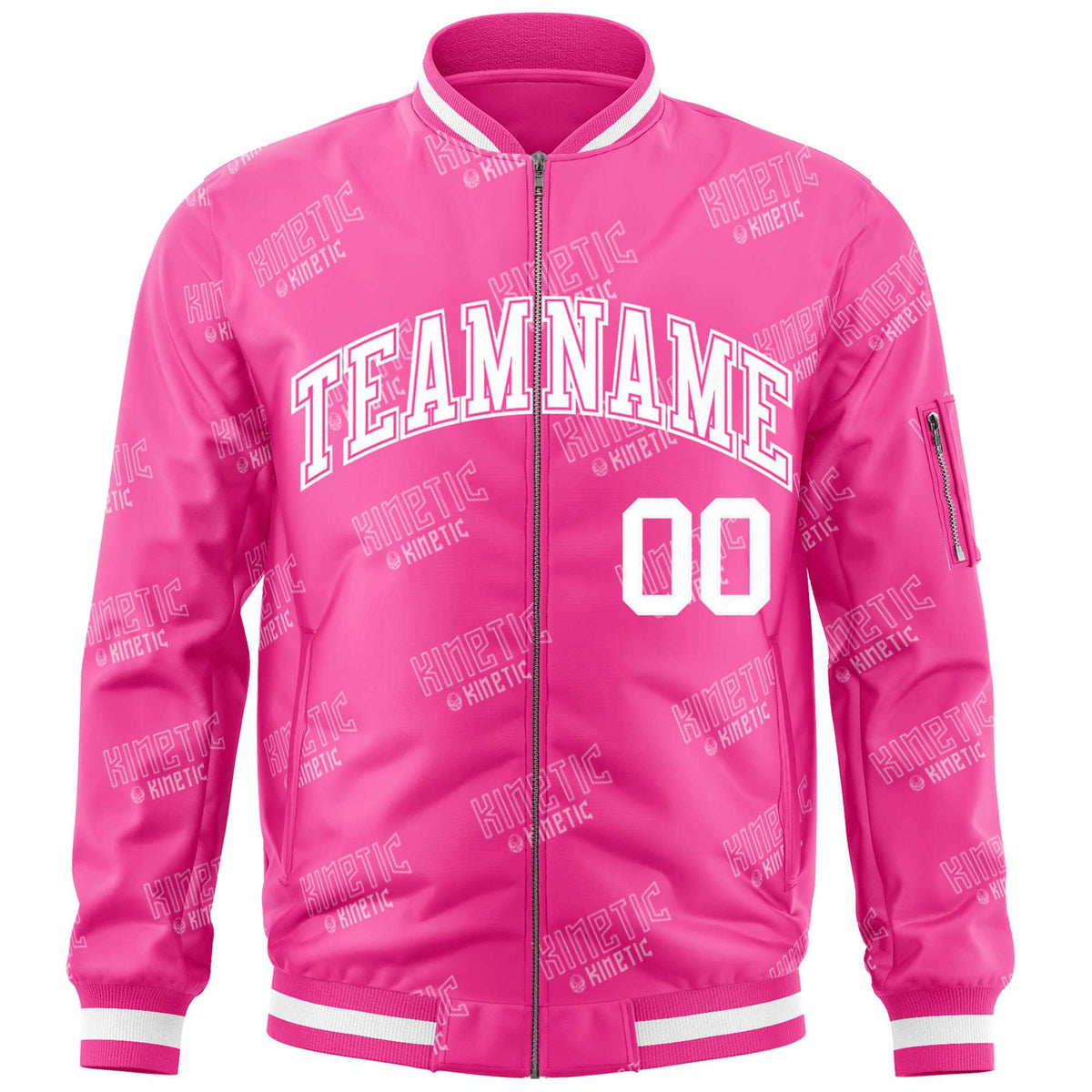 Custom Pink White Letter Full-Zip Varsity Bomber Jacket