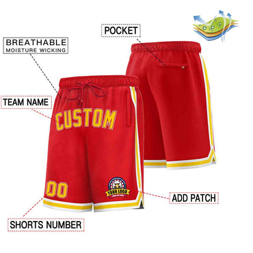Custom Red Gold-White Classic Style Basketball Mesh Shorts