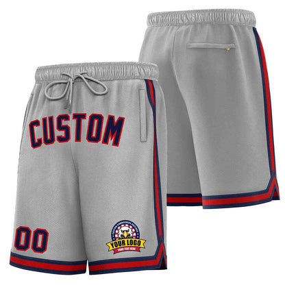 Custom Gray Navy-Red Classic Style Basketball Mesh Shorts