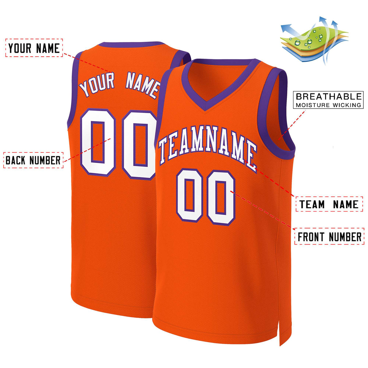 Custom Orange White-Purple Classic Tops Basketball Jersey