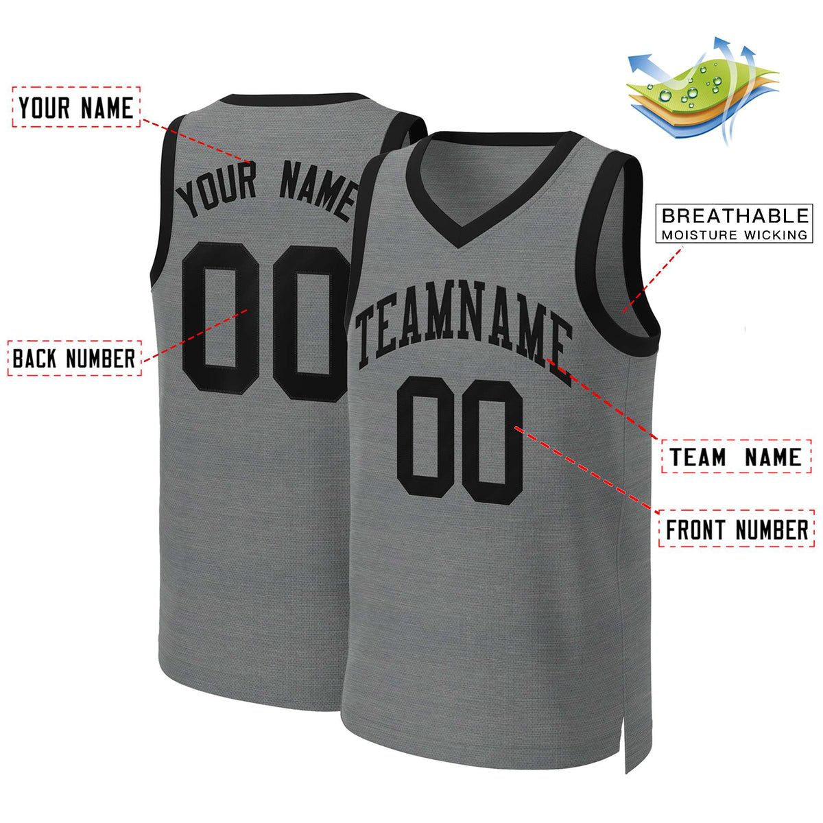Custom Dark Gray Black Classic Tops Basketball Jersey