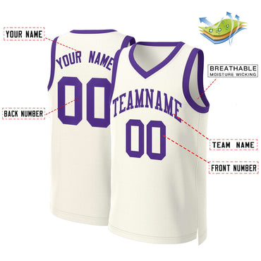 Custom Khaki Purple Classic Tops Basketball Jersey