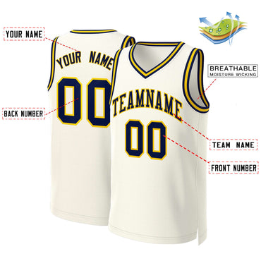 Custom Khaki Navy-Yellow Classic Tops Basketball Jersey