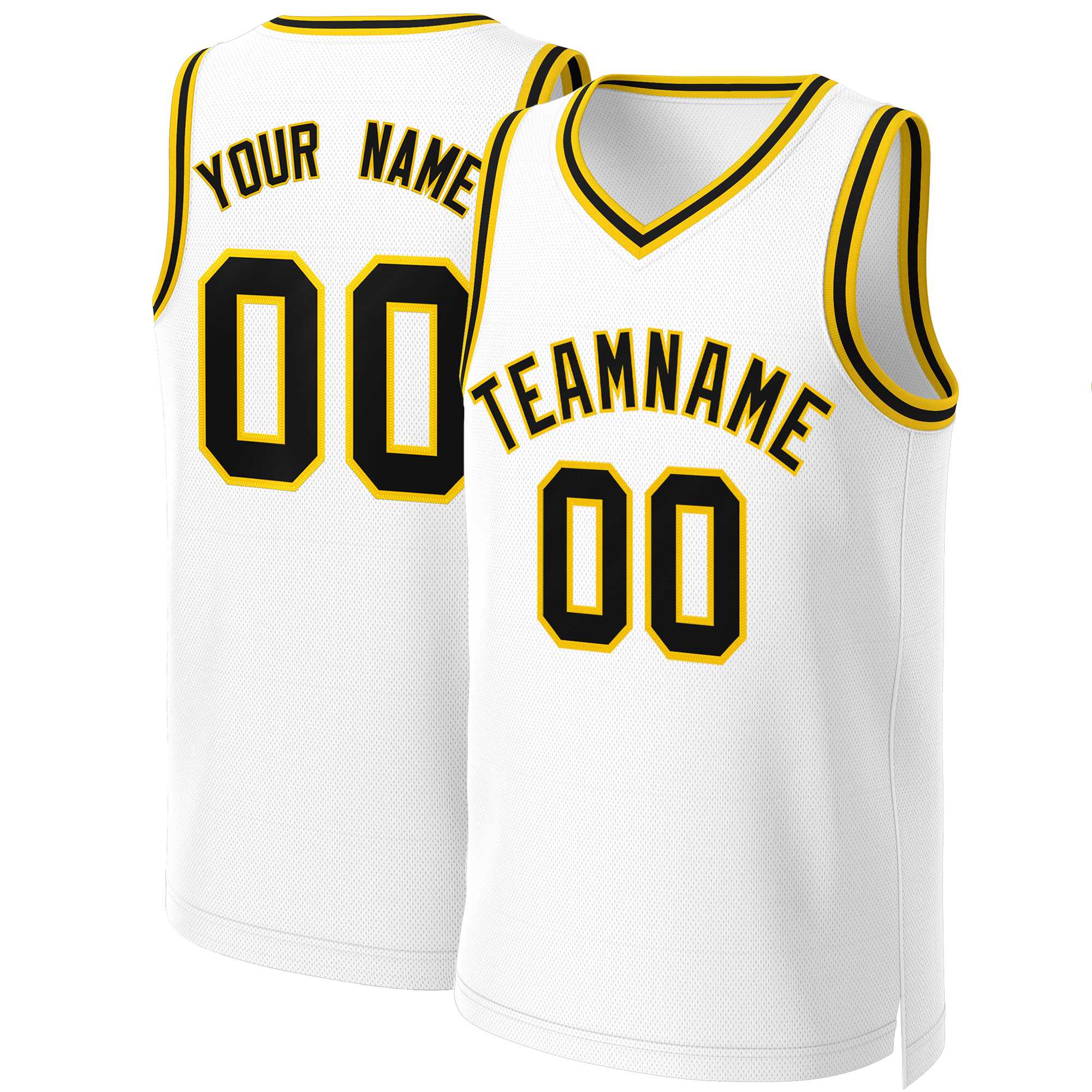 Custom White Black-Yellow Classic Tops Basketball Jersey