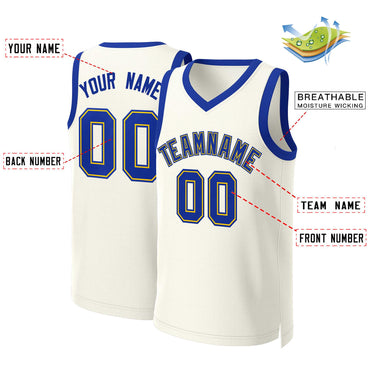Custom Khaki Royal-Yellow Classic Tops Basketball Jersey
