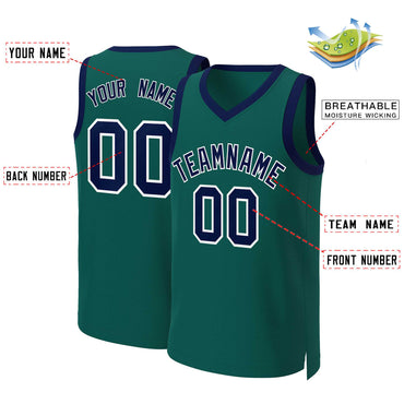 Custom Aqua Navy-White Classic Tops Basketball Jersey